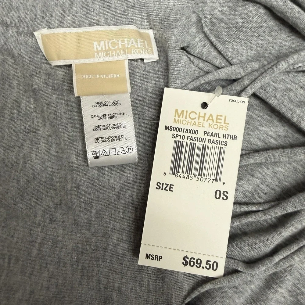 Michael Michael Kors 100% Cotton Scarf With Fringes Heather Gray NWT $69.50